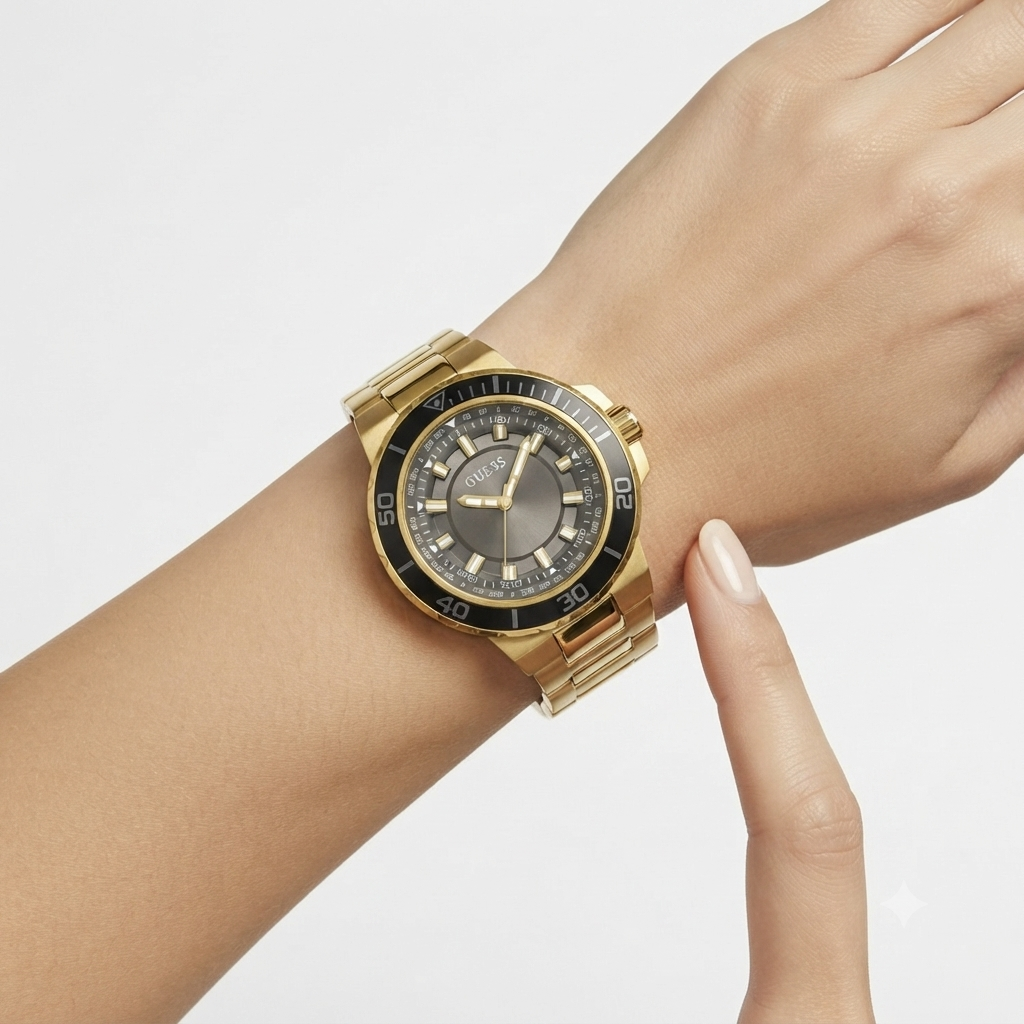 Guess Gold Tone Analog Watch with Dark Grey Dial ⌚✨