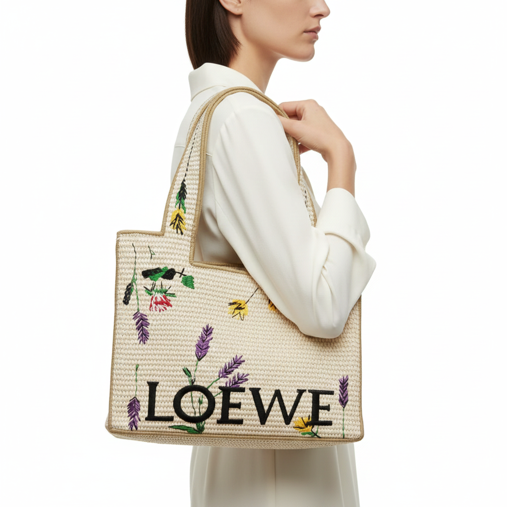 Loewe Embroidered Floral Straw Small Tote Bag 🌾🌼 chic