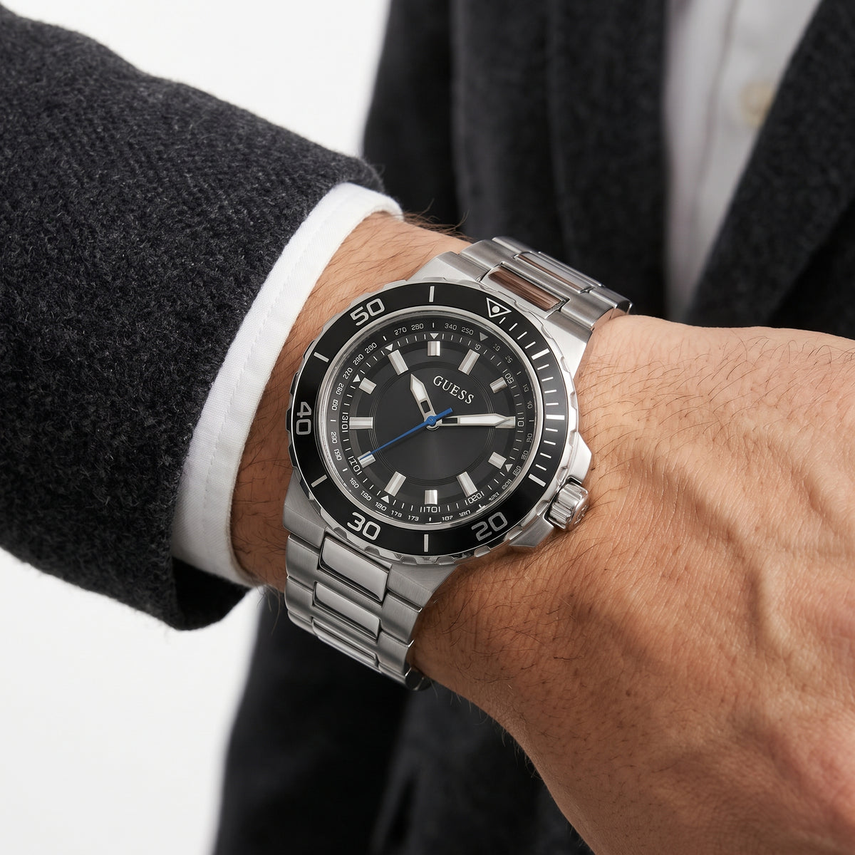 Guess Stainless Steel Sport Watch with Black Bezel