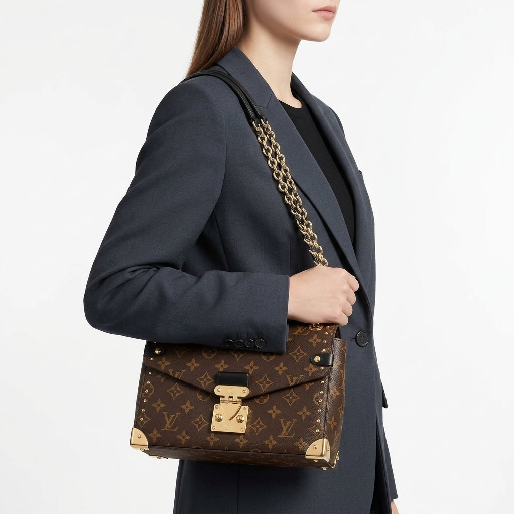Louis Vuitton Inspired Studded Shoulder Bag with Chain Strap