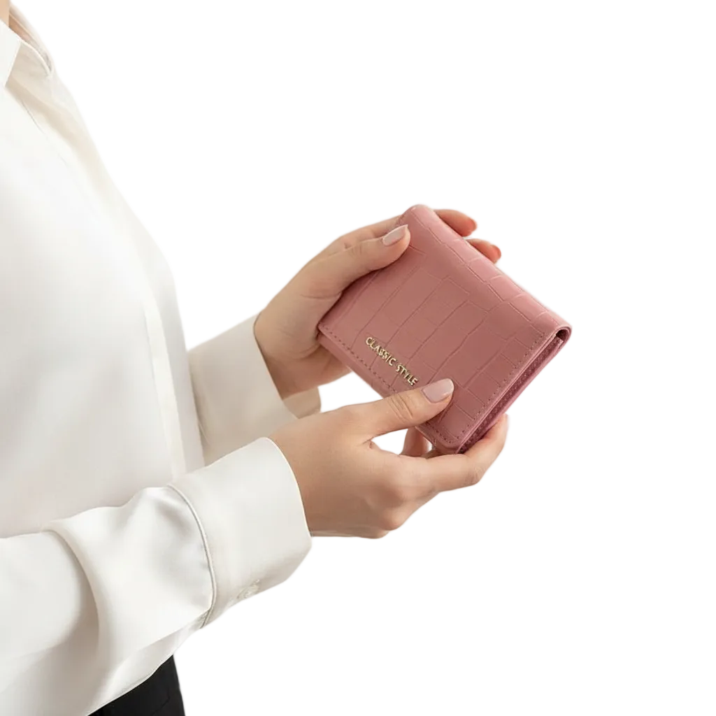 CLASSIC STYLE Pink Croc-Embossed Bi-Fold Wallet 👛✨💖