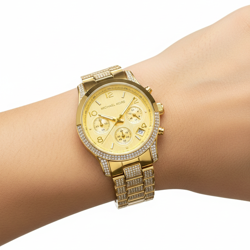 Michael Kors Gold Tone Pave Chronograph Watch ⌚✨💛
