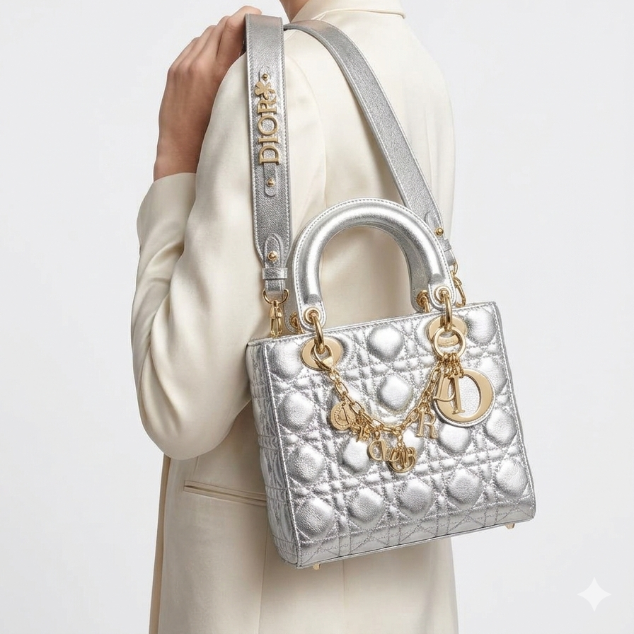 Christian Dior Lady Dior Metallic Cannage Handbag 👜✨💎
