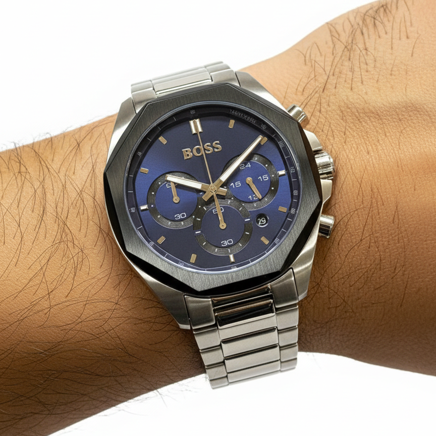 BOSS Octagonal Blue Dial Chronograph Watch ⌚👔✨