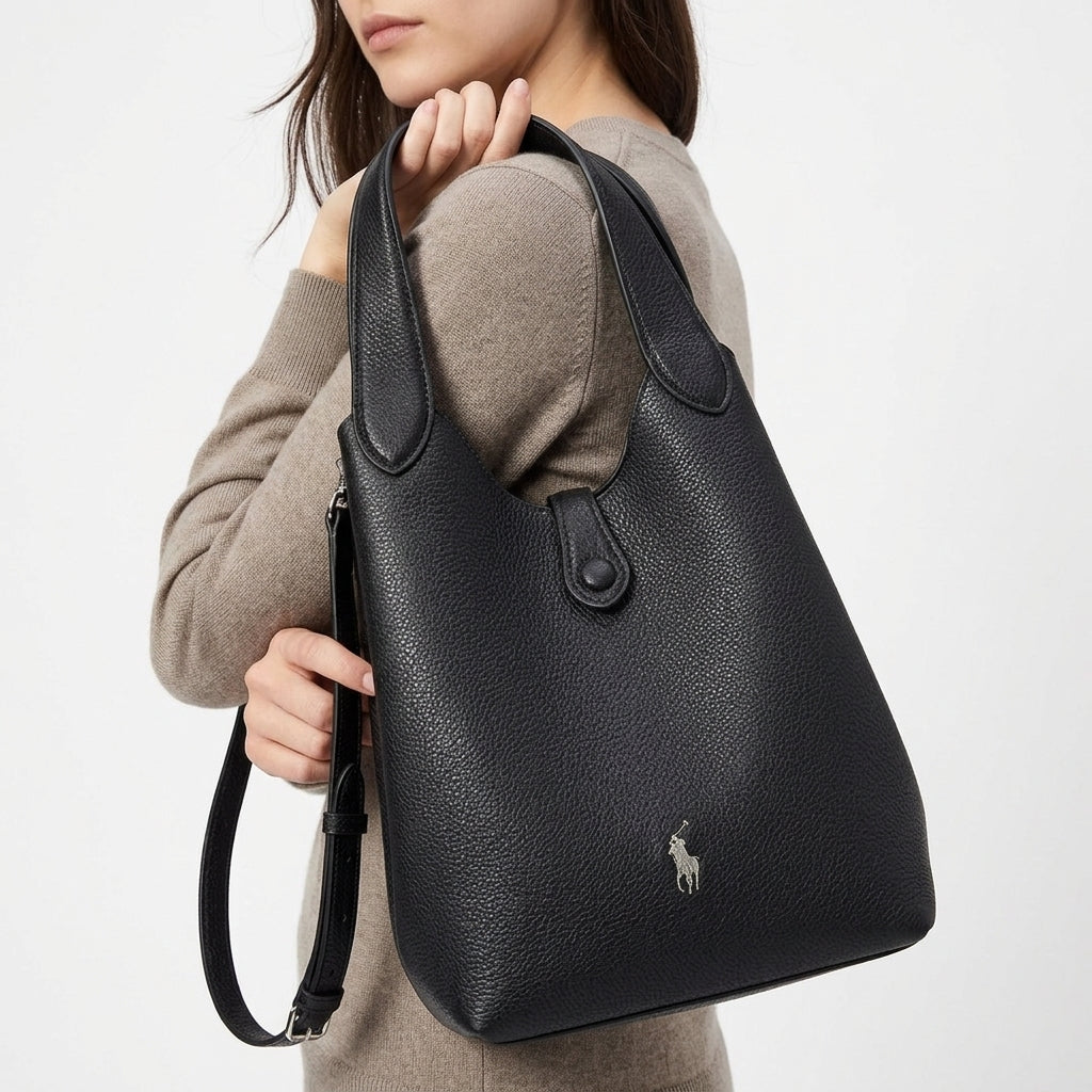 Polo Ralph Lauren Black Soft Leather Versatile Crossbody Handbag