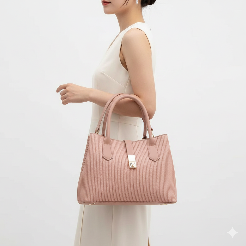 Elegant Pleated Vegan Leather Satchel with Gold Hardware 👜🌸✨