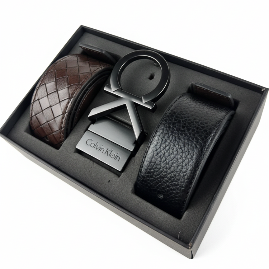 Calvin Klein Signature CK Logo Belt Set with Two Leather Straps 🤎✨🎁