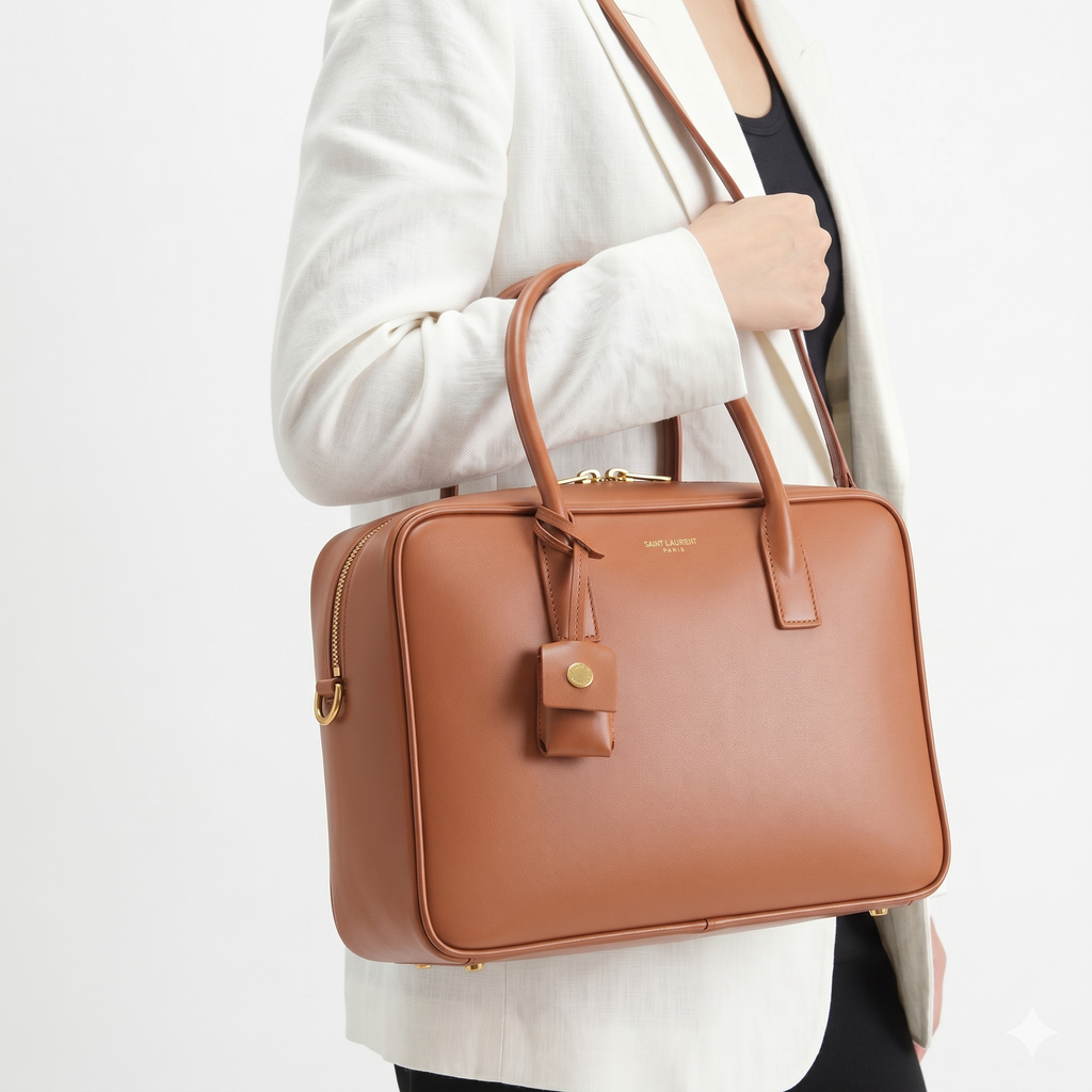 Saint Laurent Structured Brown Leather Handbag 👜✨