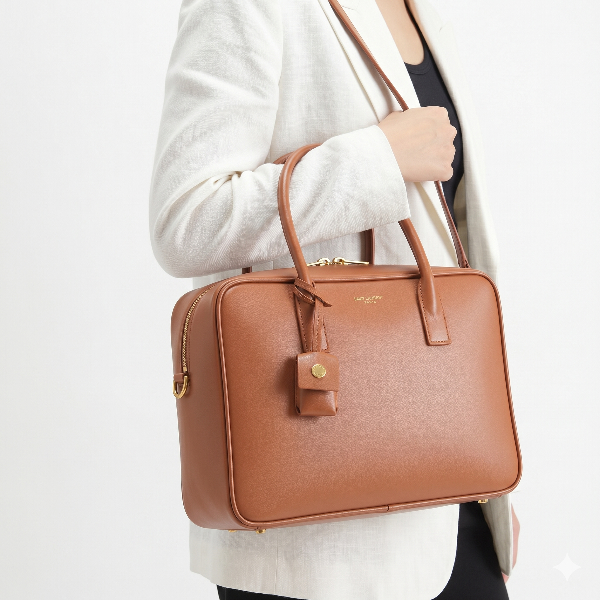 Saint Laurent Structured Brown Leather Handbag 👜✨