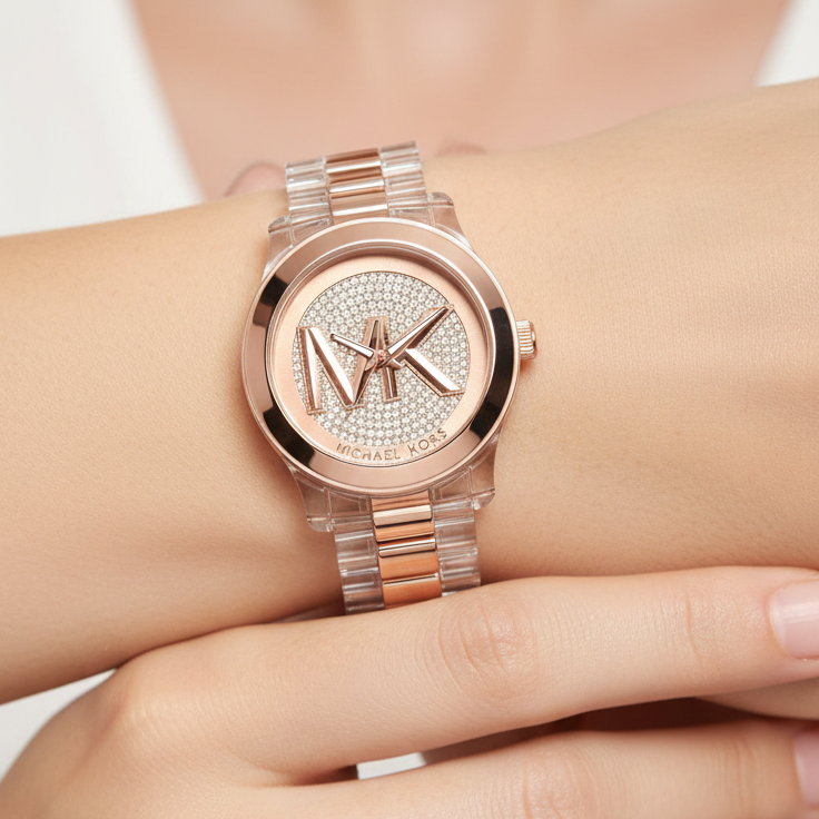 Michael Kors Rose Gold-Tone and Clear Acetate Parker Watch ⌚✨💖