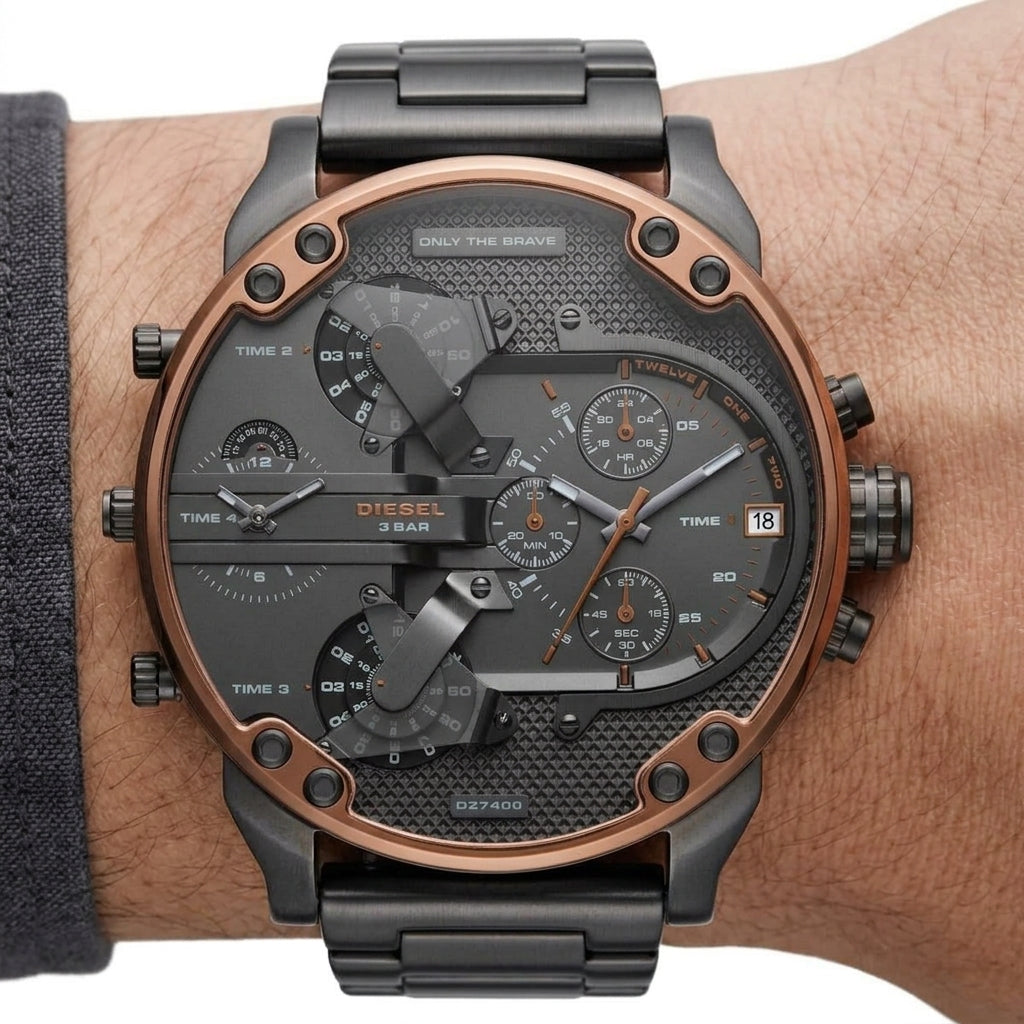 Diesel Only The Brave Multi-Time Zone Copper and Black Leather Watch