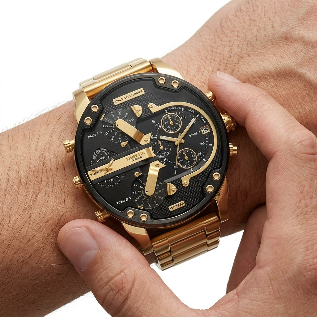 Diesel DZ7333 Multi Time Zone Gold Tone Stainless Steel Watch