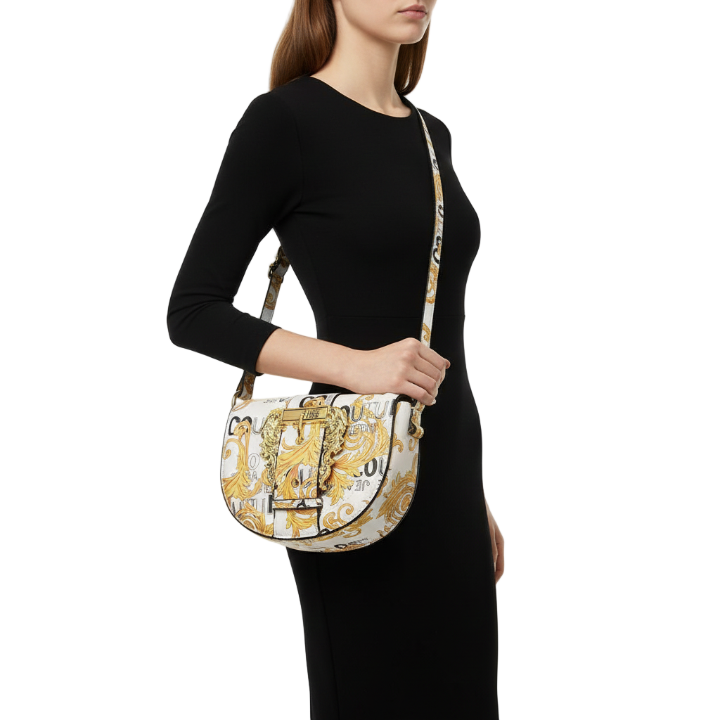 Versace Jeans Couture Barocco Print Saddle Bag with Lion Embellishments ⚜️🦁🤍
