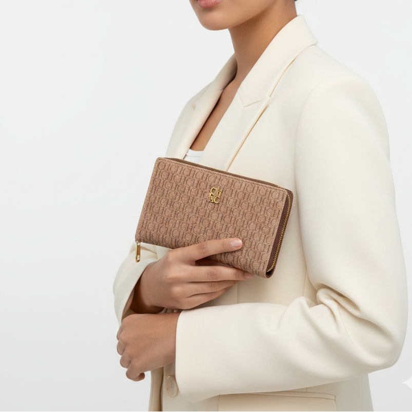 CH Carolina Herrera Monogram Zip-Around Wallet in Beige 👝✨💼
