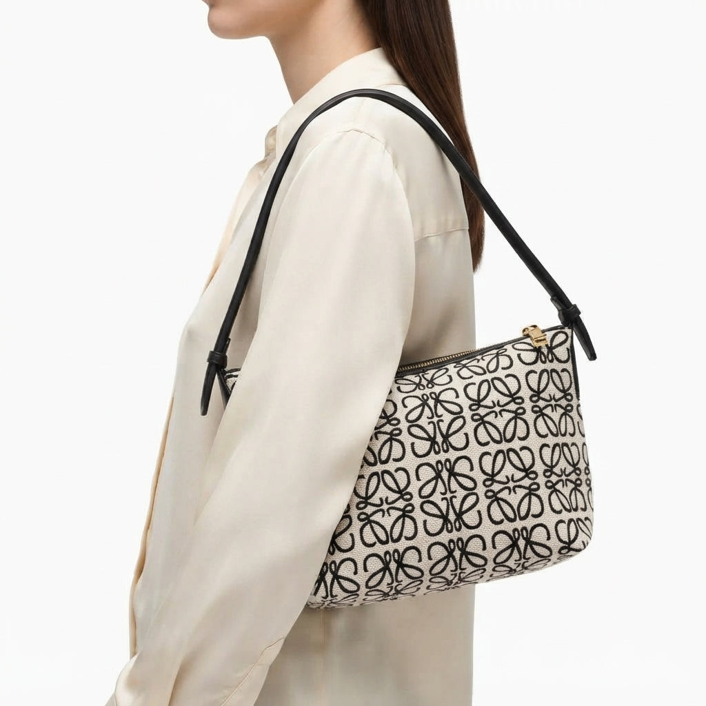 Loewe Anagram Jacquard Shoulder Bag with Gold Tone Hardware