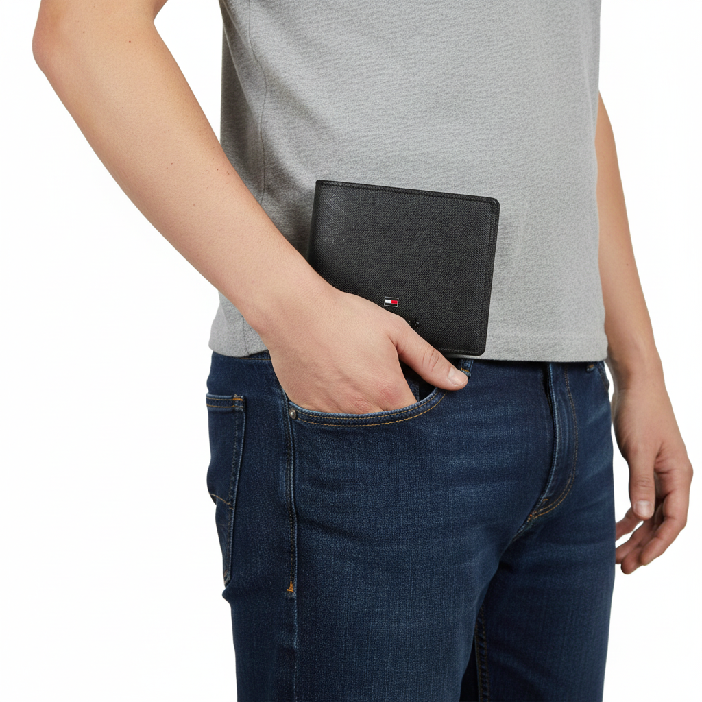 Tommy Hilfiger Men's Navy Monogram Bi-Fold Wallet with Zip Detail 💙🔠💳