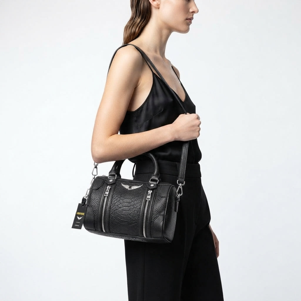 Zadig & Voltaire Textured Leather Handbag with Silver Hardware