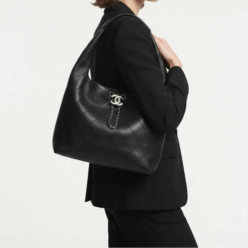 Chanel Quilted Leather Hobo Bag with Chain Detail
