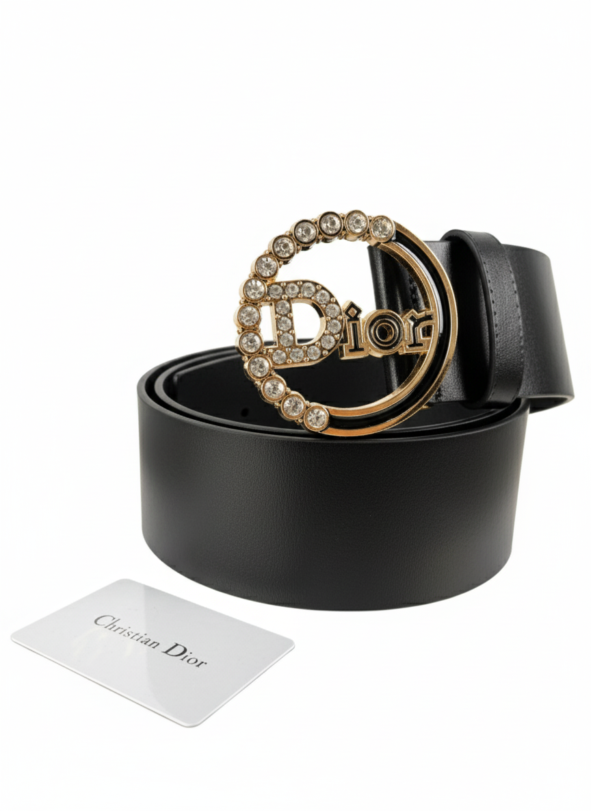Christian Dior Crystal-Embellished Round Dior Logo Belt ✨💎🖤