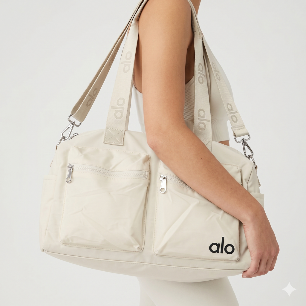 Alo Yoga White Duffle Bag ☁️ Sporty Chic Gym Bag