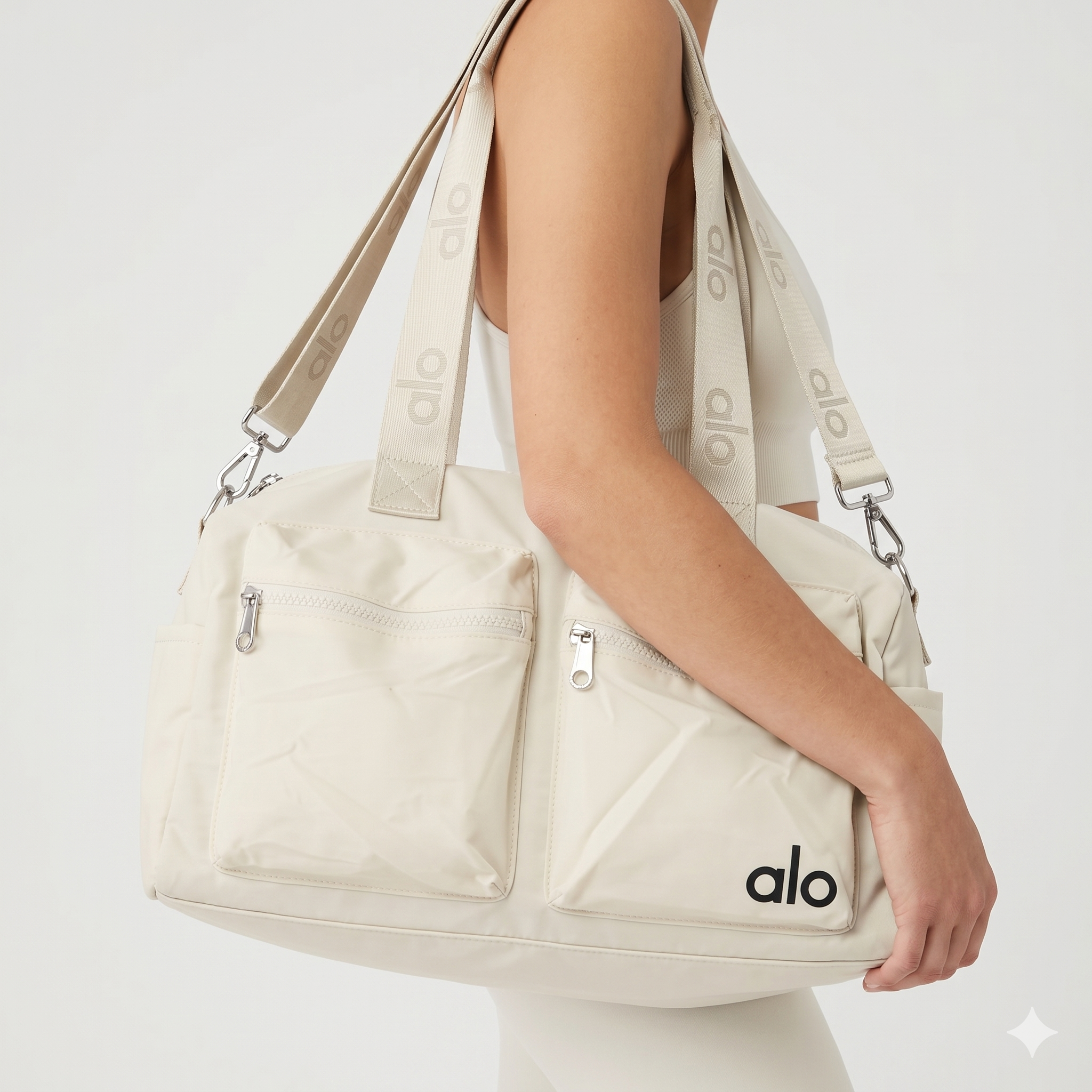 Alo Yoga White Duffle Bag ☁️ Sporty Chic Gym Bag