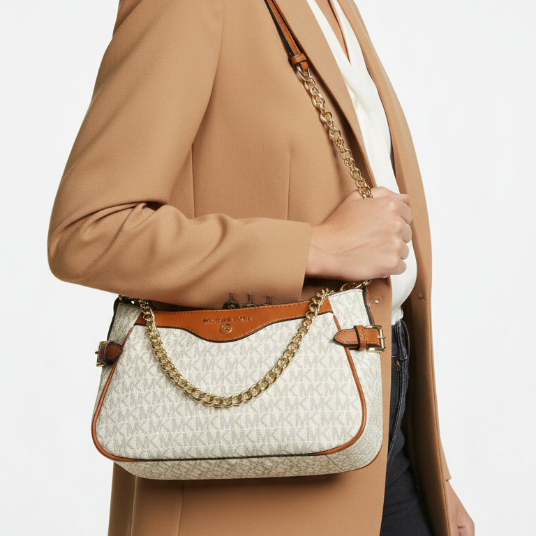 Michael Kors Signature Logo Pouchette with Chain Strap 👜✨🤎