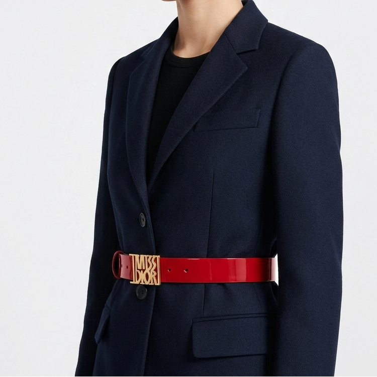 Christian Dior Miss Dior Red Patent Leather Belt with Gold Graphic Buckle 👠✨❤️