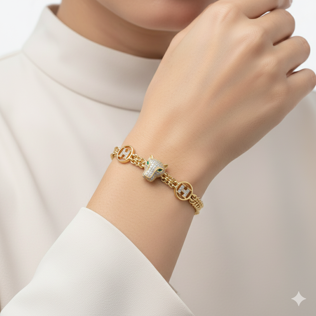 H Panther Diamond Pavé Woven Gold Bracelet 🐆💎✨
