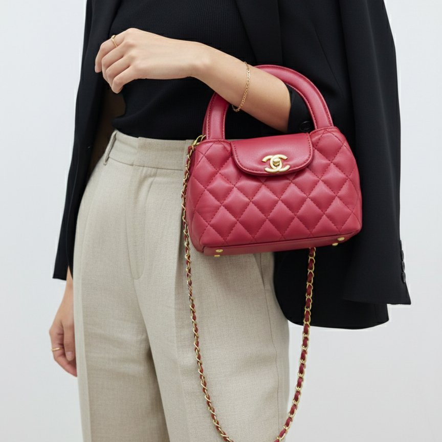 Chanel Mini Quilted Top Handle Flap Bag in Rose Red 👜🌹✨