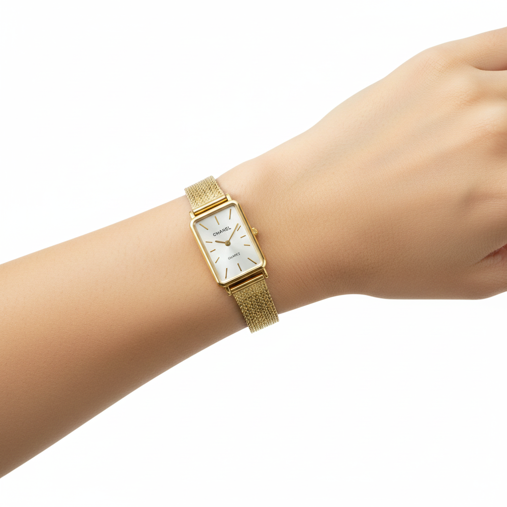 Chanel Rectangular Gold Mesh Bracelet Quartz Watch ✨⌛💛