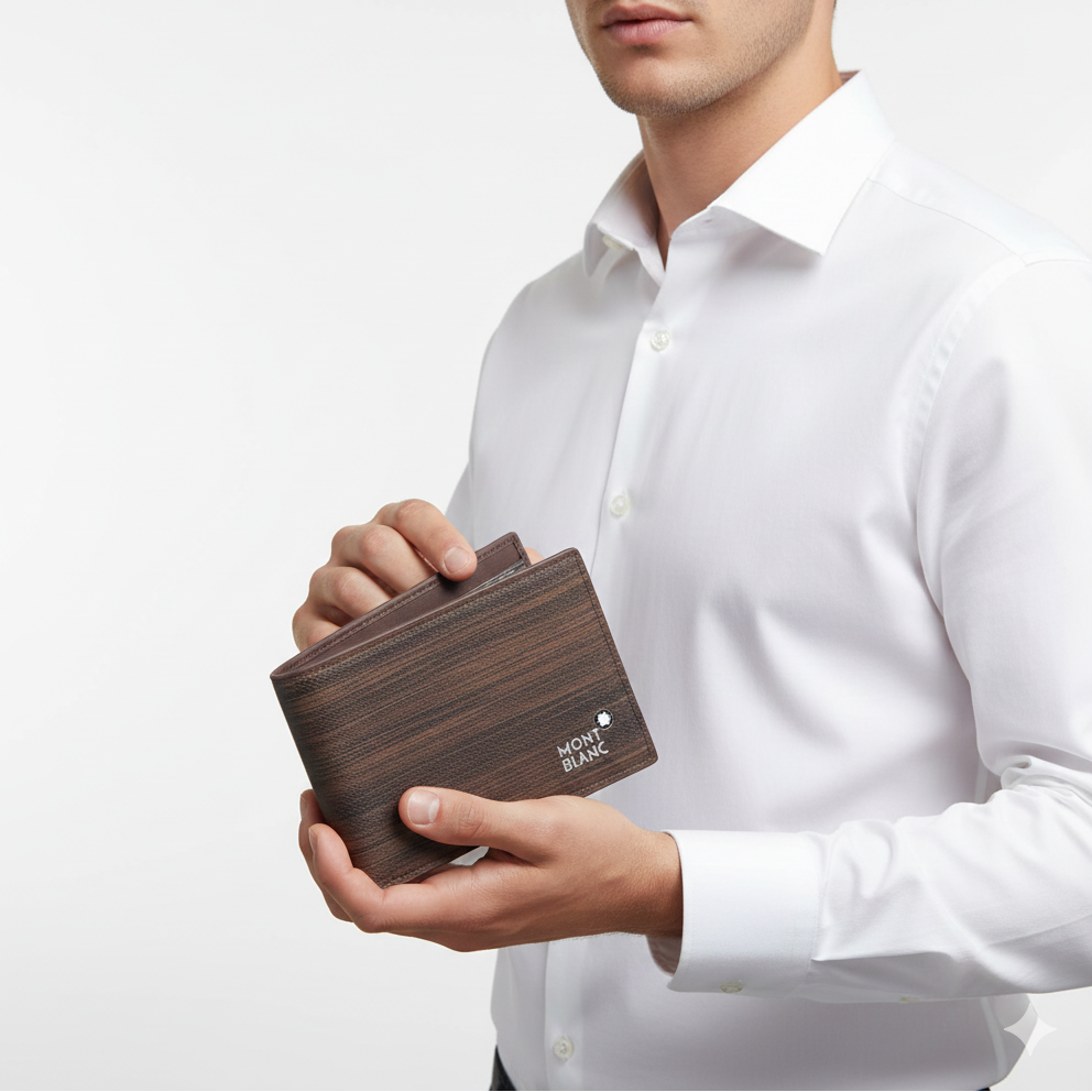 Montblanc Brown Wood Grain Textured Leather Wallet 💼✨🌟