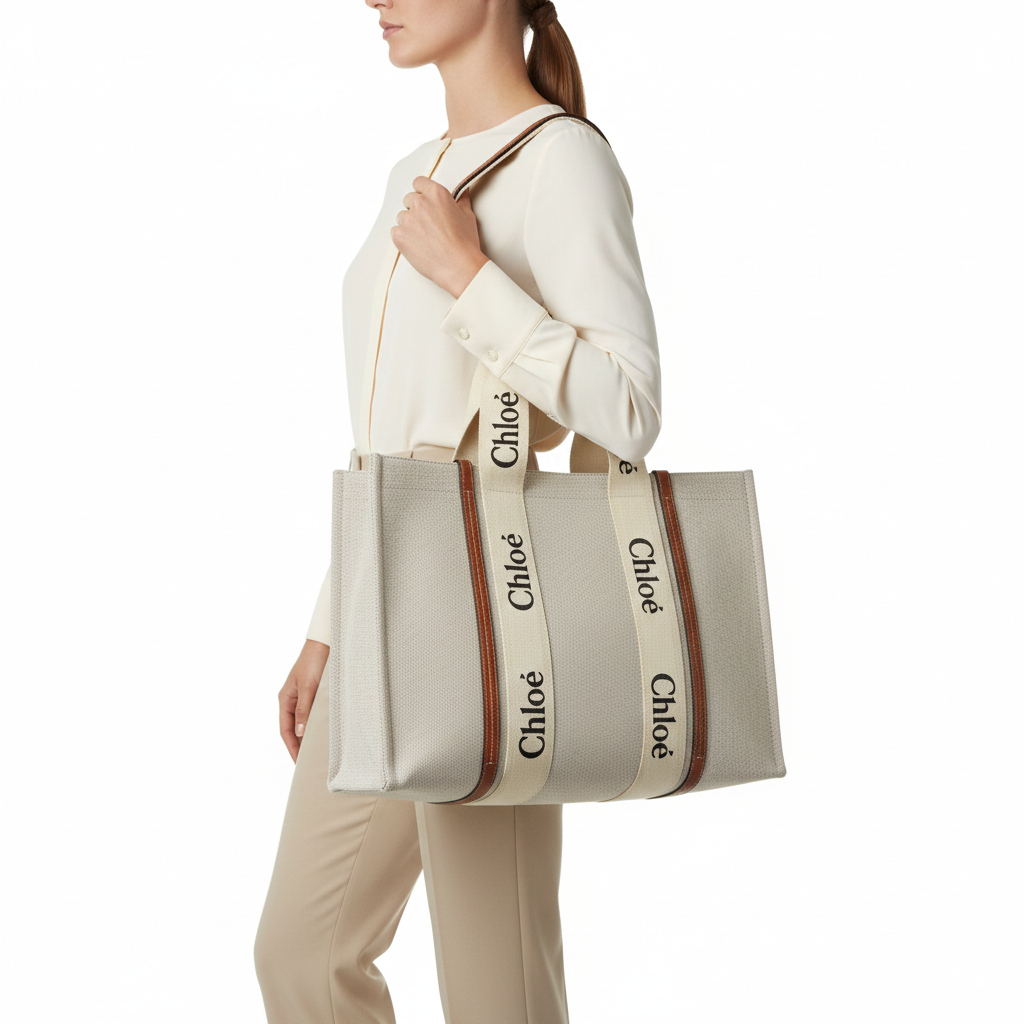 Chloé Woody Logo-Strap Canvas Tote Bag 🛍️🤍✨