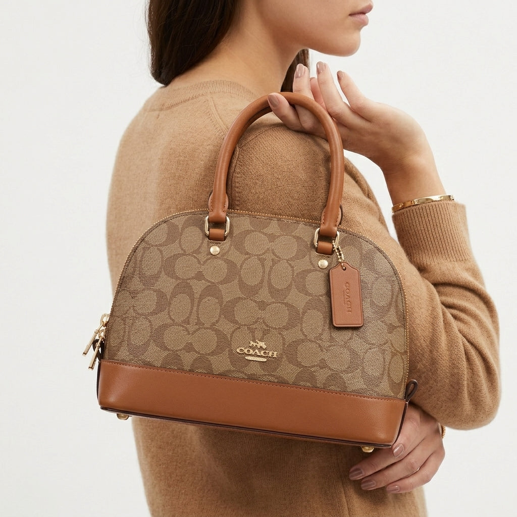 Coach Signature Canvas Dome Handbag with Logo Charm