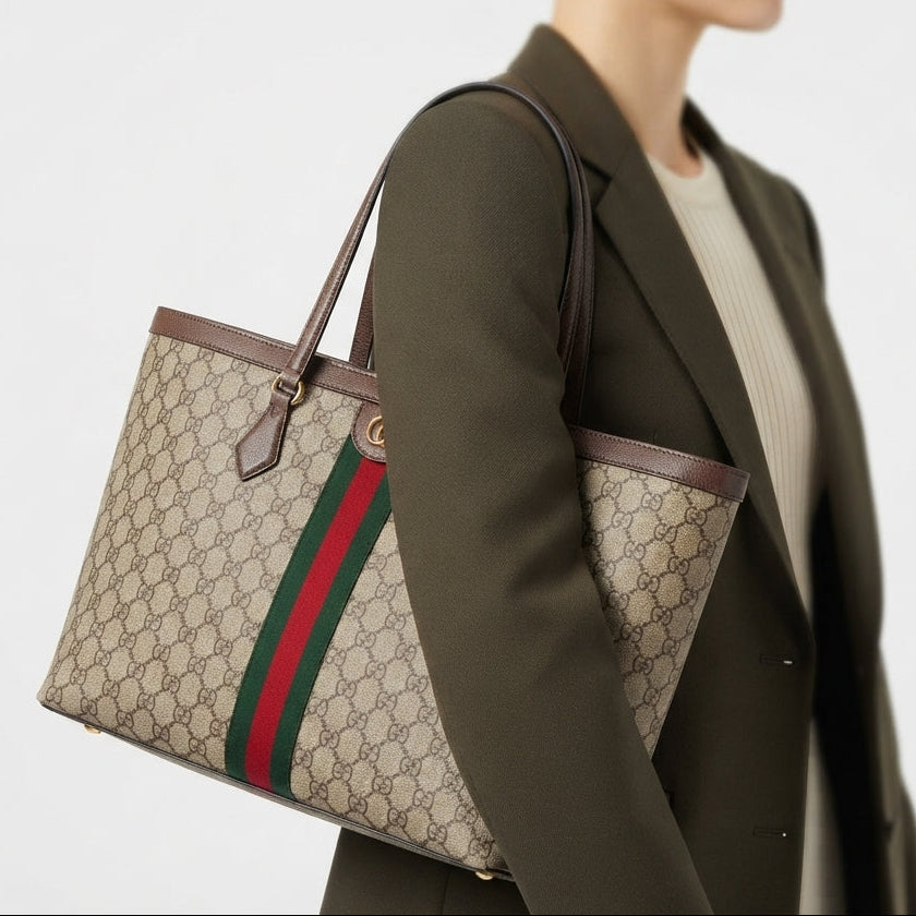 Gucci Ophidia GG Supreme Tote with Signature Web Stripe