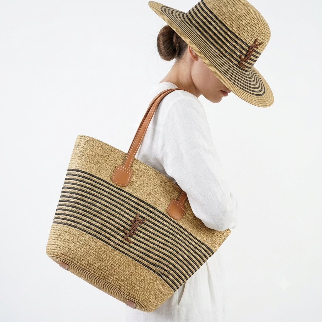 YSL Straw Tote Bag and Matching Sun Hat Set 👒✨