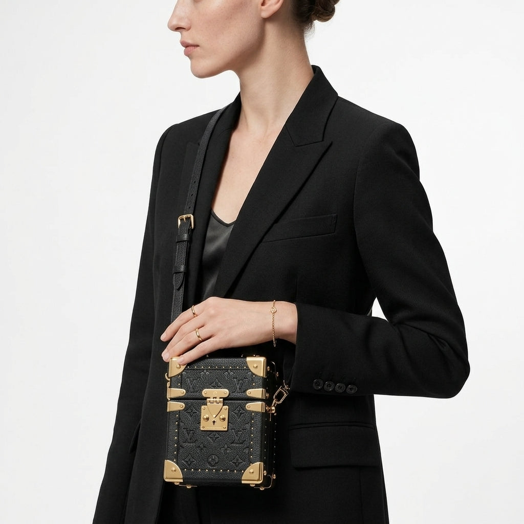 Louis Vuitton Style Monogram Trunk Handbag in Black
