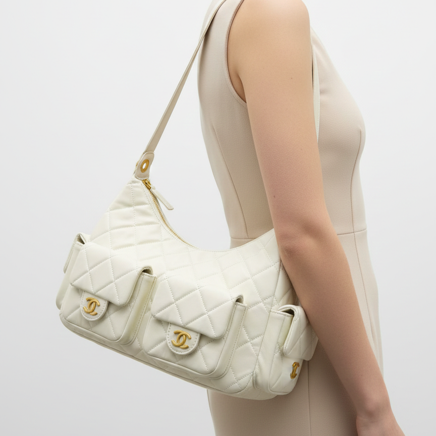 Chanel Quilted Multi-Pocket Hobo Bag 🤍✨👜