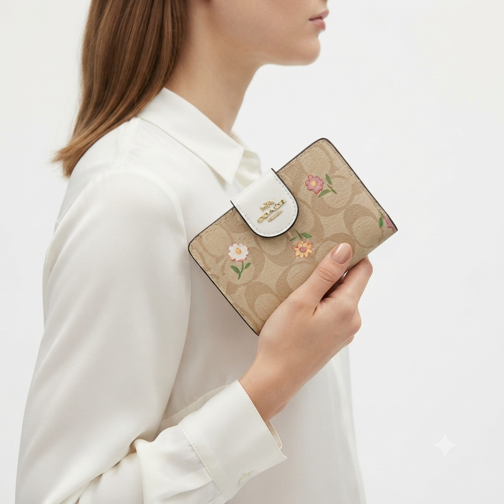 Coach Signature Floral Print Medium Corner Zip Wallet 🌸✨