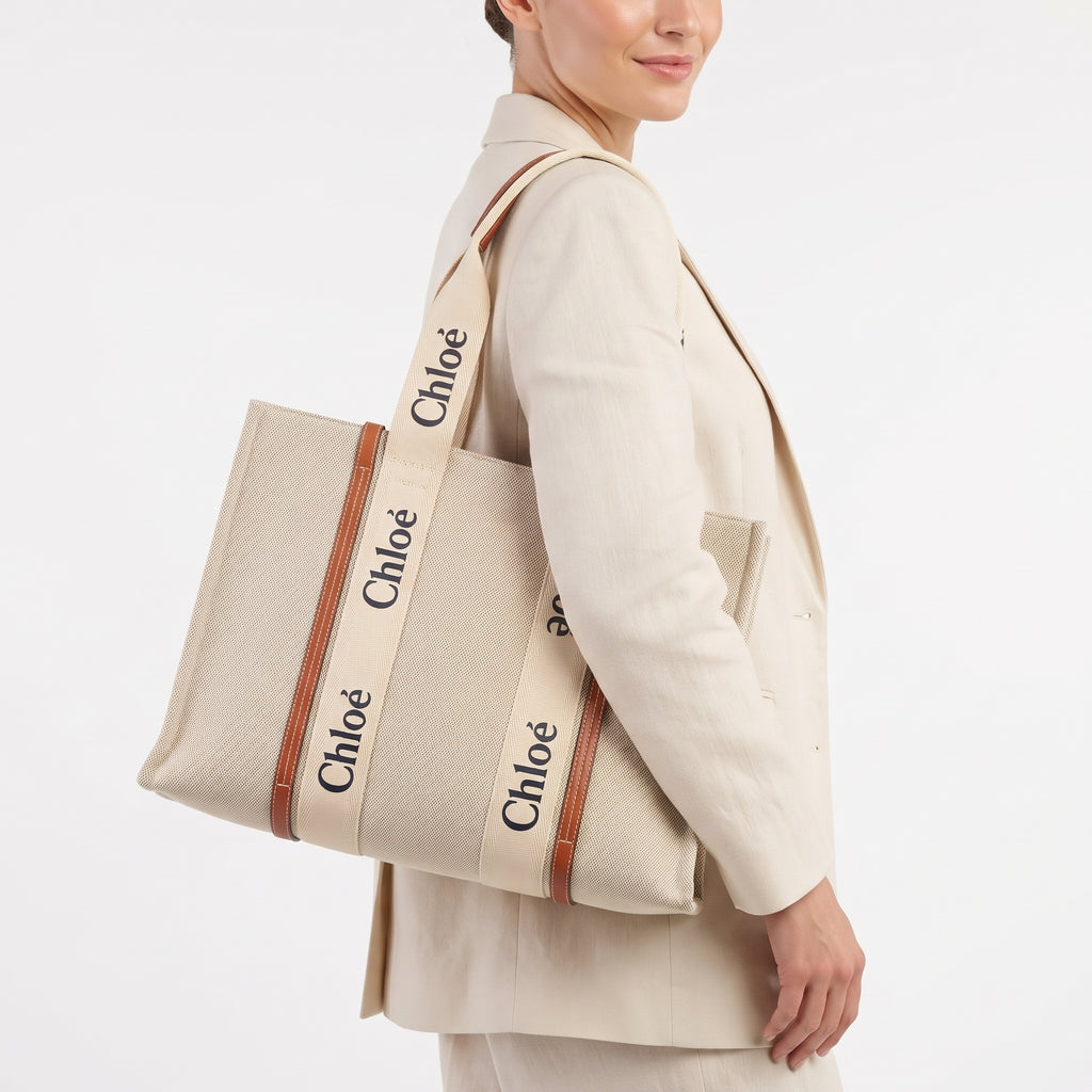 Chloe Large Canvas Tote with Signature Leather Trim
