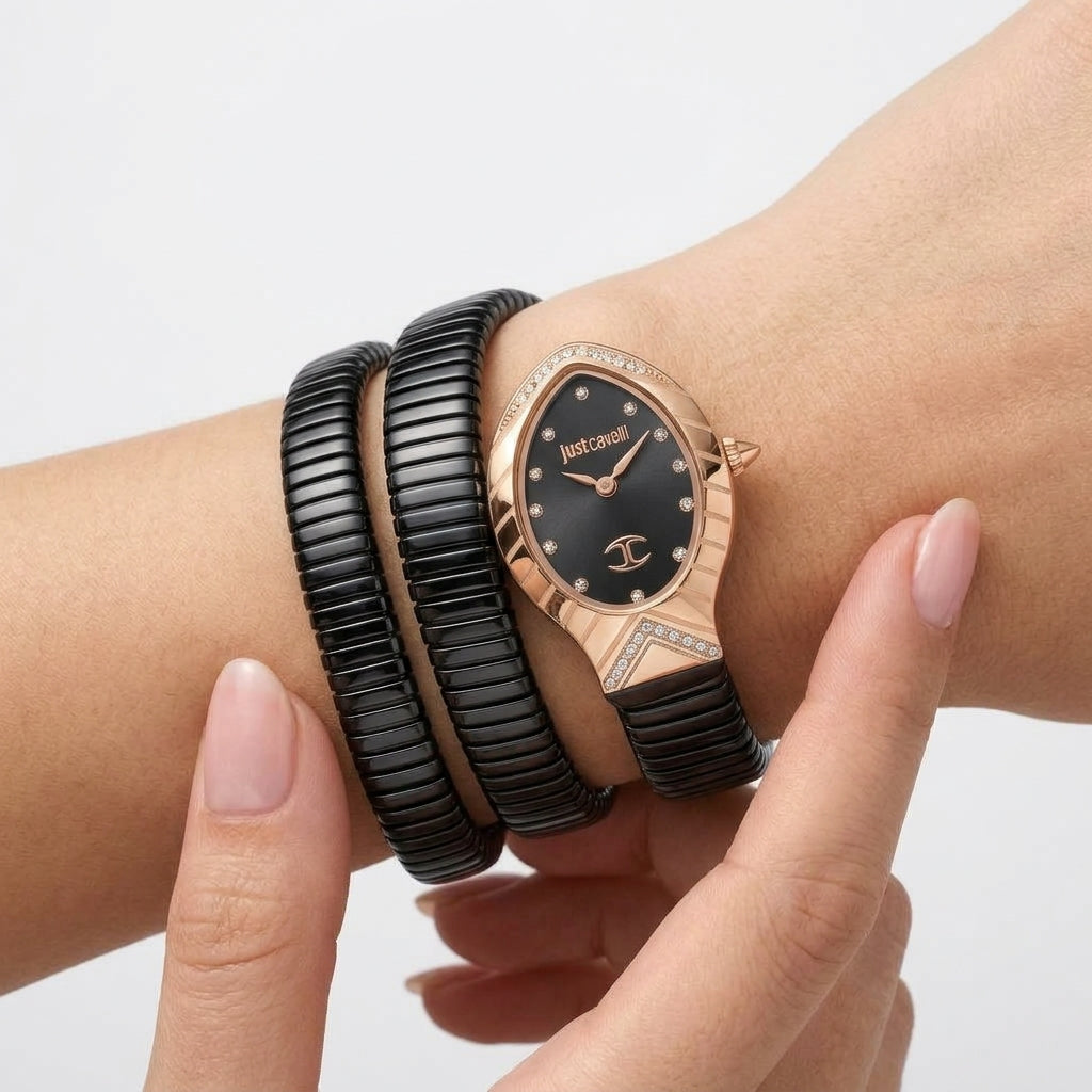 Just Cavalli Wrap Around Rose Gold and Black Designer Watch
