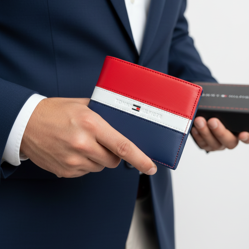 Tommy Hilfiger Tri-Color Leather Bi-Fold Wallet 👔💼🗽