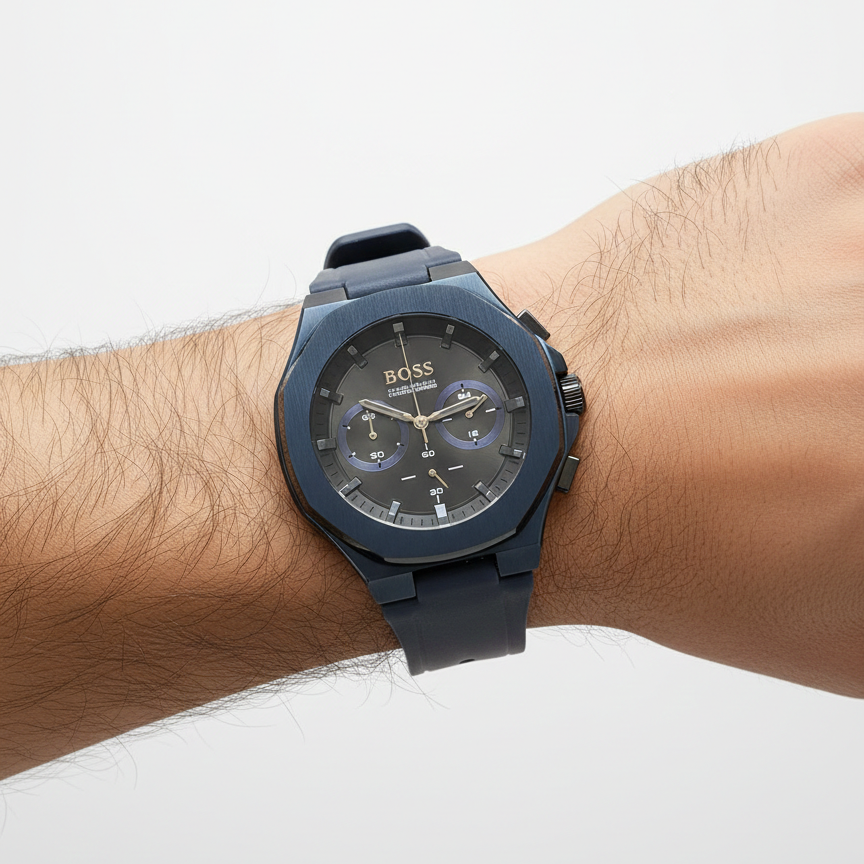 BOSS Steer Chronograph Blue Silicone Strap Watch ⌚️💎✨