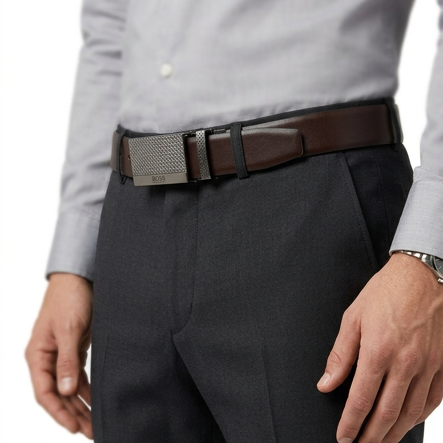 HUGO BOSS Reversible Leather Belt Set with Two Textured Buckles 🖤🎁✨