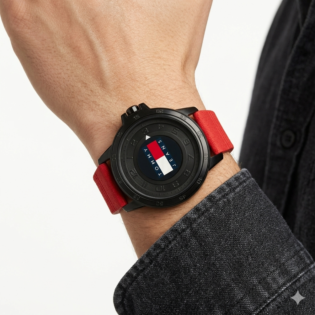 Tommy Jeans Urban Sport Black Watch with Red Silicone Strap ⌚️🔴🔥
