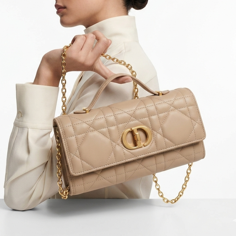 Dior Cannage Quilted Caro Top Handle Bag in Beige 👜✨🌸