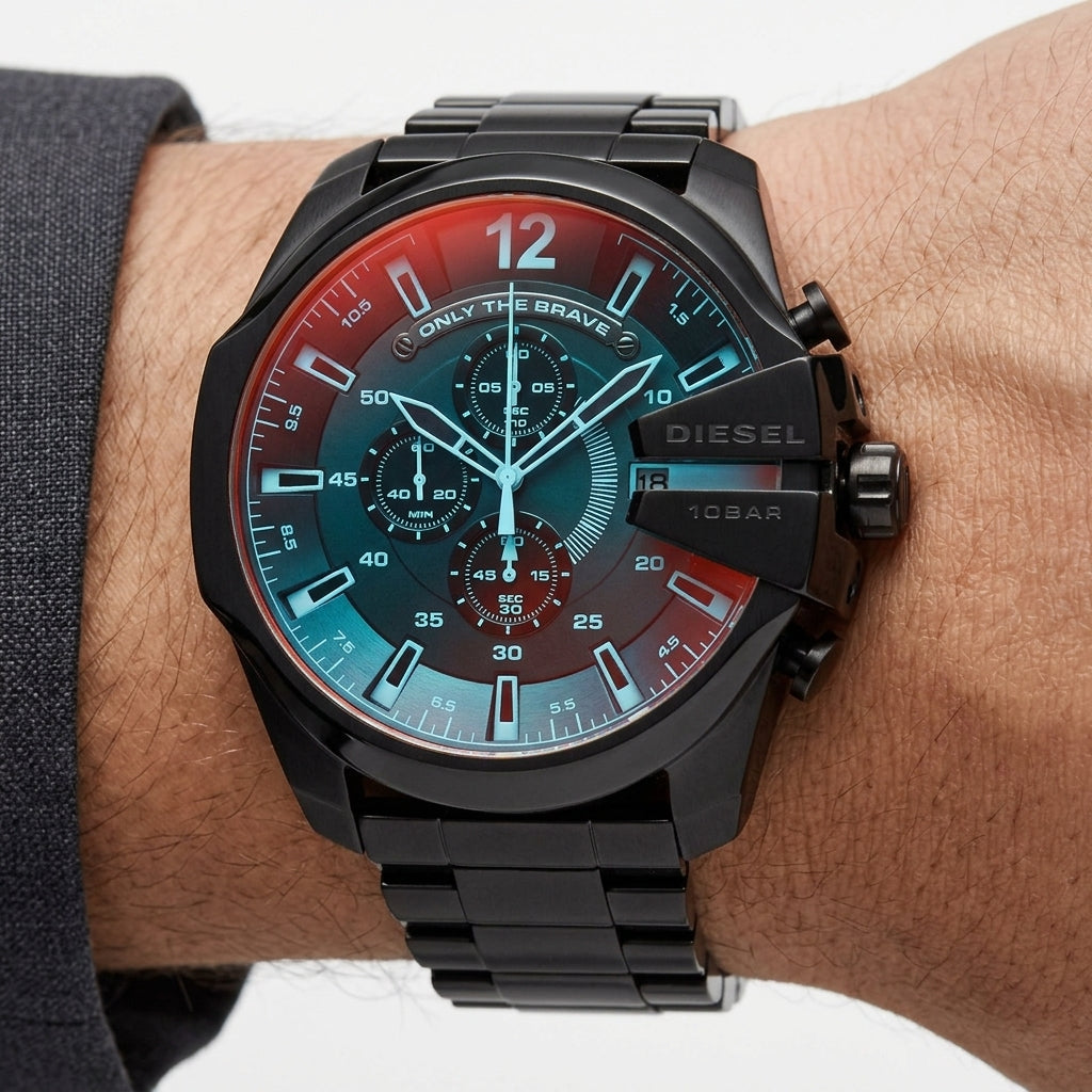 Diesel Only The Brave Black Stainless Steel Chronograph Watch