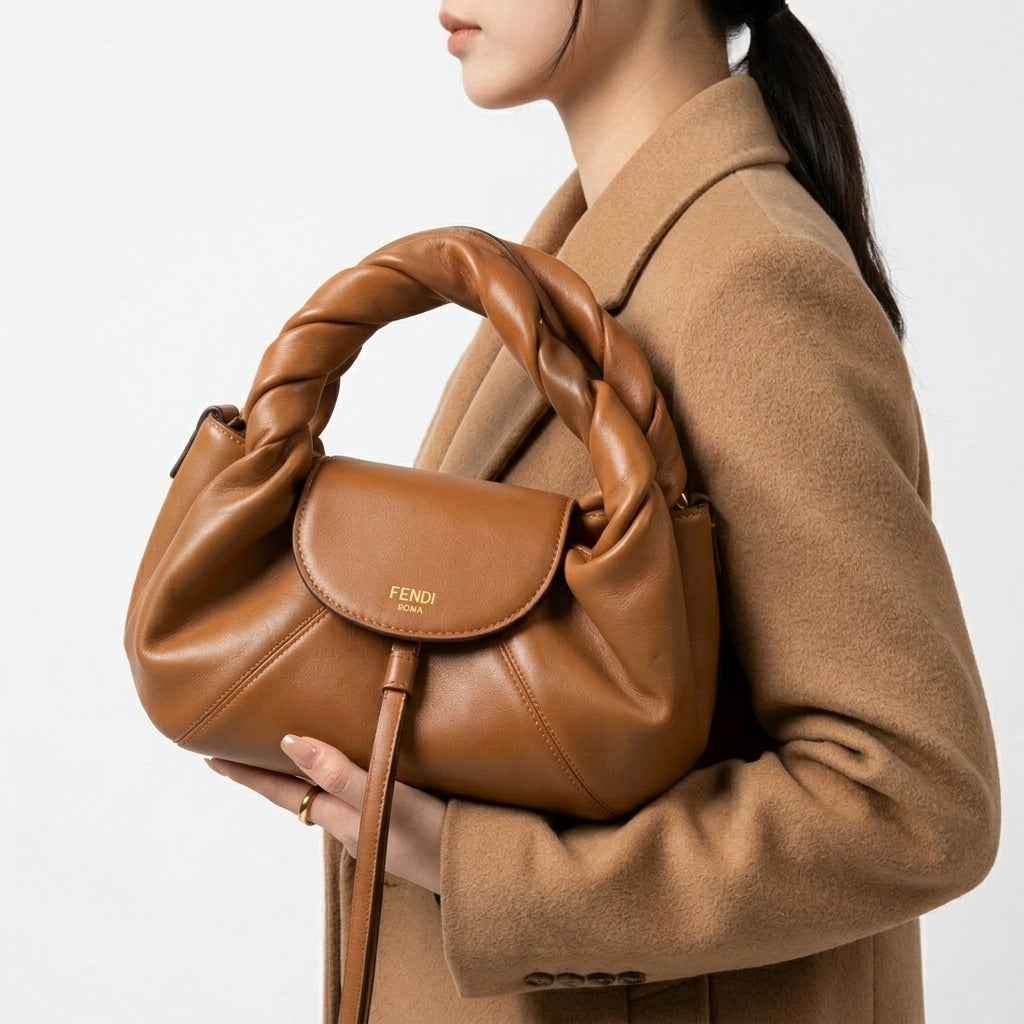 Fendi Roma Braided Handle Leather Bag