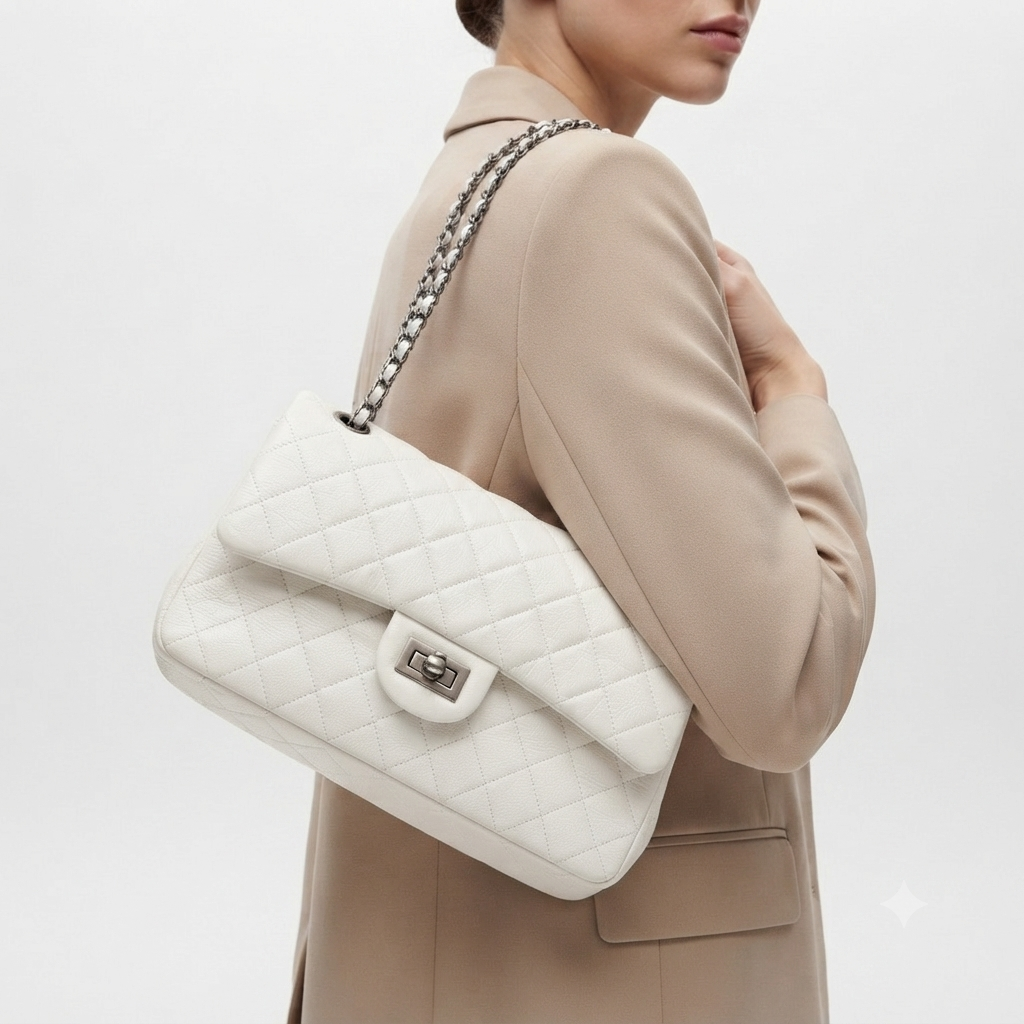 Chanel 2.55 Quilted Elephant Grain Leather Shoulder Bag