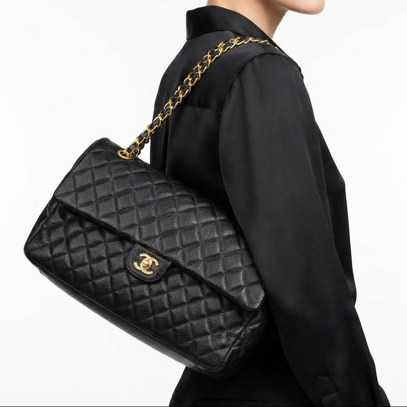 Chanel Black Quilted Leather Flap Bag with Gold Tone Hardware