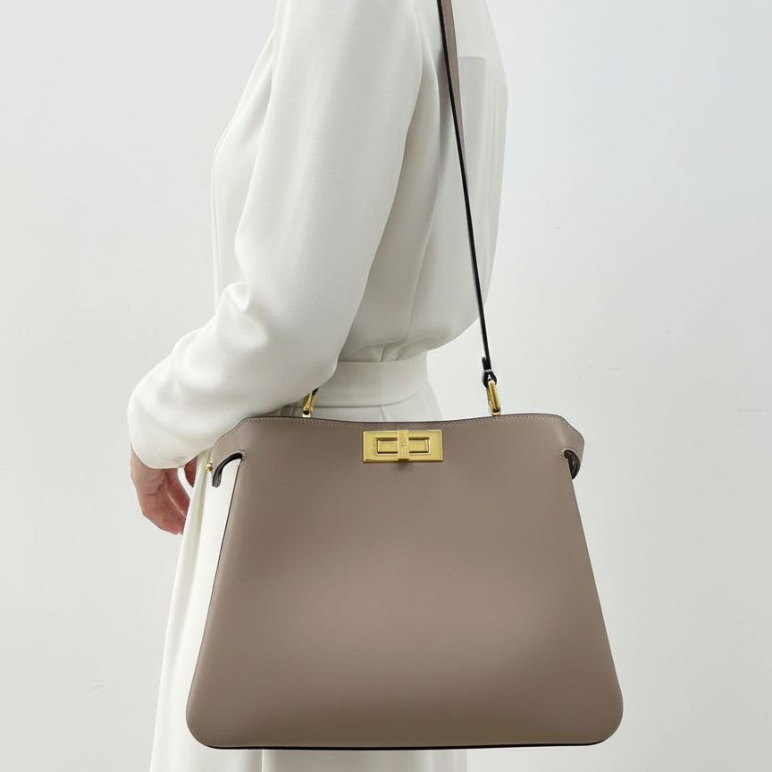 Fendi Peekaboo Style Beige Leather Satchel 👜✨🌰